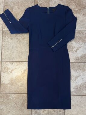 J.Crew Structured Knit Zip Sheath Dress Dark Blue Size 4 Excellent Condition